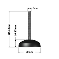 30-M8D50-1 MODULAR SOLUTIONS PLASTIC FOOT 50MM PAD, M8 STEM W/ JAM NUT
